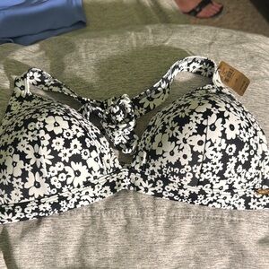 Floral Black and White Bikini Top